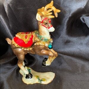 Sorelle Enamel Jeweled Holiday Reindeer Figurine - Red and Gold Trinket box